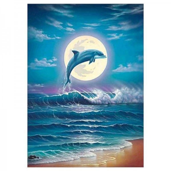 Volledige boor - 5D DIY Diamond Painting Kits Dreamy Moon Sea Dolphin