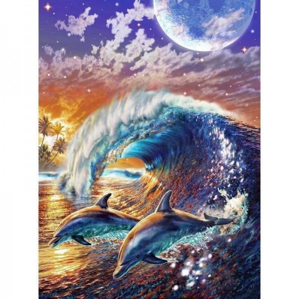 Volledige boor - 5D DIY Diamond Painting Kits Dream Moon Dolphins Wave