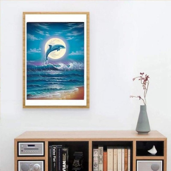 Volledige boor - 5D DIY Diamond Painting Kits Dreamy Moon Sea Dolphin