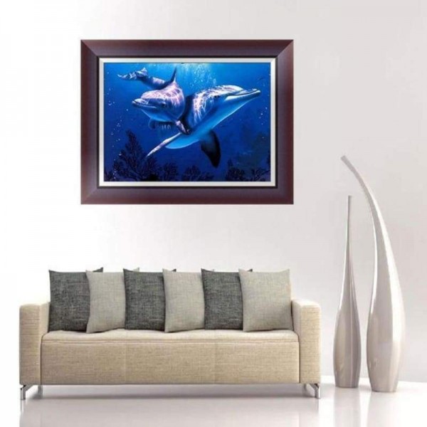 Volledige boor - 5D DIY Diamond Painting Kits Schattige dolfijnen in de zee