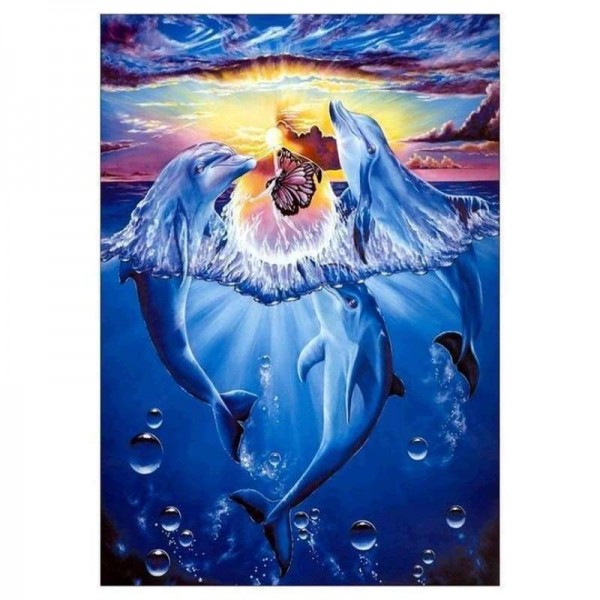 Volledige boor - 5D Diamond Painting Kits Gekleurde tekening Dolfijnen spelen
