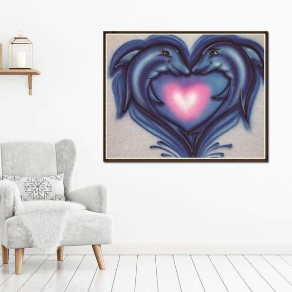 Volledige boor - 5D DIY Diamond Painting Kits Carton Love Heart Dolphin