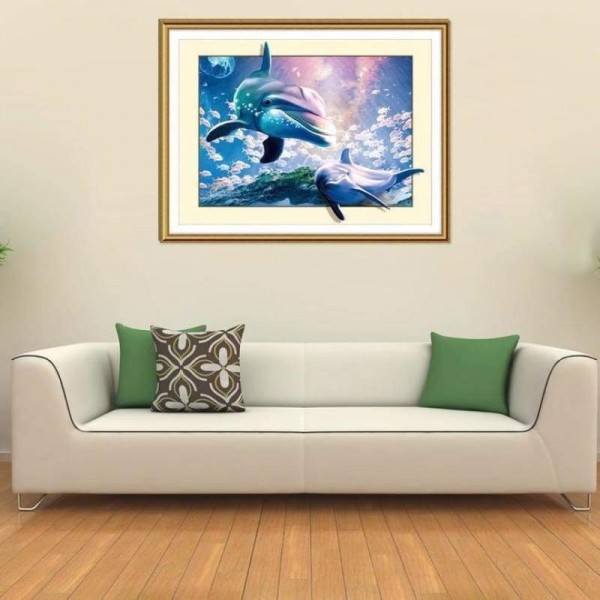 Volledige boor - 5D DIY Diamond Painting Kits Dreamy Dolphins Family