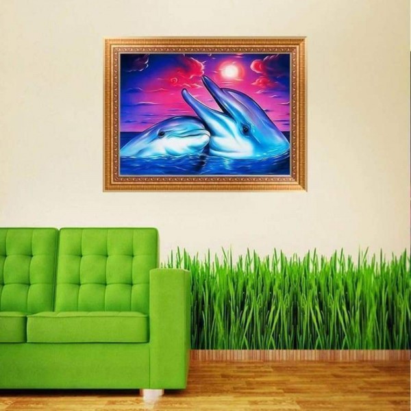 Volledige boor - 5D DIY Diamond Painting Kits Cartoon Artistiek Dier Dolfijnen