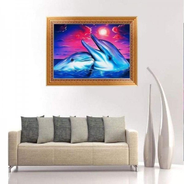 Volledige boor - 5D DIY Diamond Painting Kits Cartoon Artistiek Dier Dolfijnen