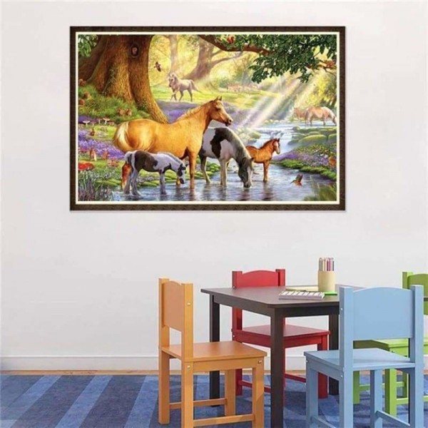 Volledige boor - 5D Diamond Painting Kits Warm en lief bospaard in Lake