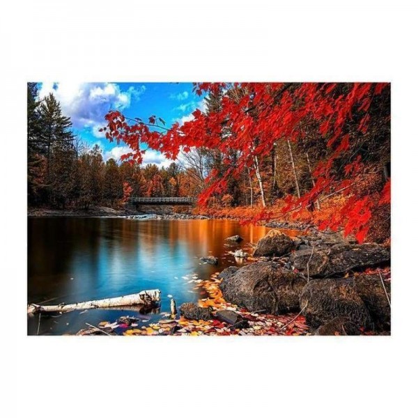 Volledige boor - 5D DIY Diamond Painting Kits Charming Autumn Forest Clear Lake
