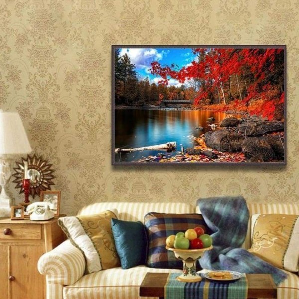 Volledige boor - 5D DIY Diamond Painting Kits Charming Autumn Forest Clear Lake