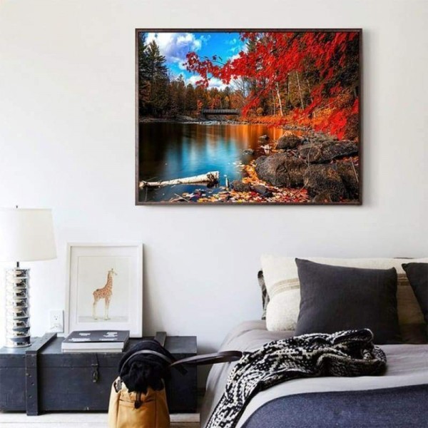 Volledige boor - 5D DIY Diamond Painting Kits Charming Autumn Forest Clear Lake