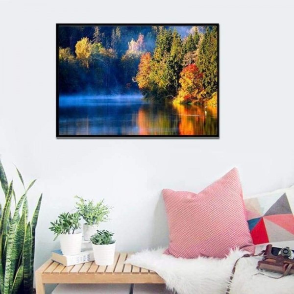 Volledige boor - 5D DIY Diamond Painting Kits Charming Autumn Forest Clear Lake