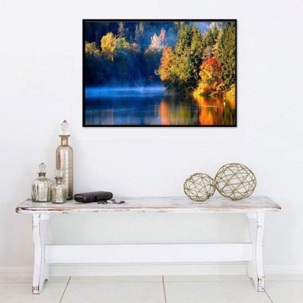 Volledige boor - 5D DIY Diamond Painting Kits Charming Autumn Forest Clear Lake