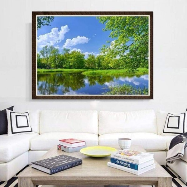 Volledige boor - 5D DIY Diamond Painting Kits Charmant Spring Green Forest Clear Lake