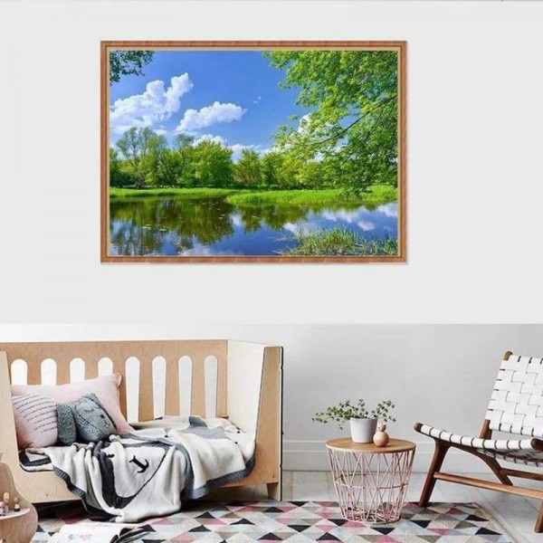 Volledige boor - 5D DIY Diamond Painting Kits Charmant Spring Green Forest Clear Lake