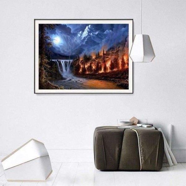 Volledige boor - 5D DIY Diamond Painting Kits Dream Mountain Lake Afire Forest