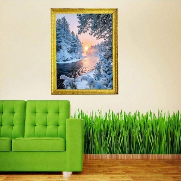Volledige boor - 5D DIY Diamond Painting Kits Winter Rustig bos en zonsondergang natuur