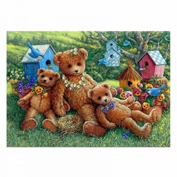 Volledige boor - 5D DIY Diamond Painting Kits Cartoon Three Teddy Bears Family