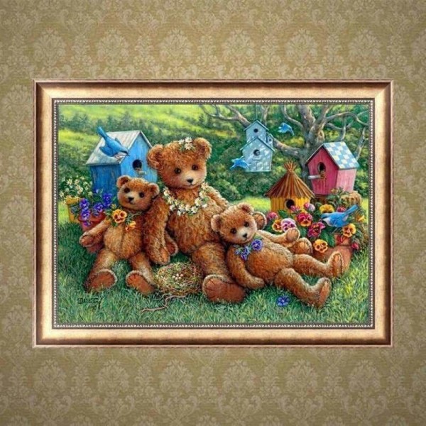 Volledige boor - 5D DIY Diamond Painting Kits Cartoon Three Teddy Bears Family