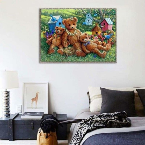 Volledige boor - 5D DIY Diamond Painting Kits Cartoon Three Teddy Bears Family