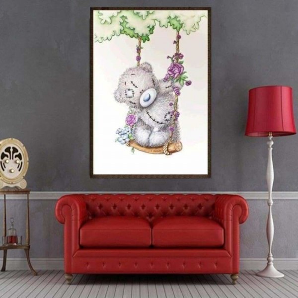 Volledige boor - 5D DIY Diamond Painting Kits Cartoon schattige beer schommel