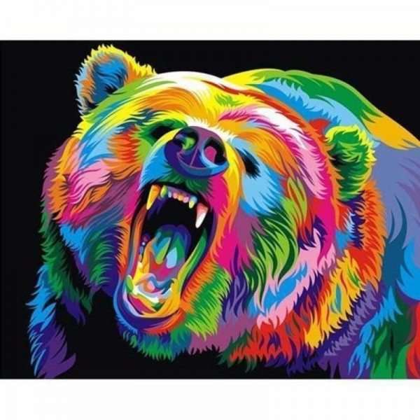 Volledige boor - 5D DIY Diamond Painting Kits Speciale aquarel Kleurrijke Bear Rage and Roar