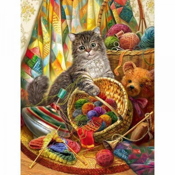 Volledige boor - 5D DIY Diamond Painting Kits Schattige kat teddybeer