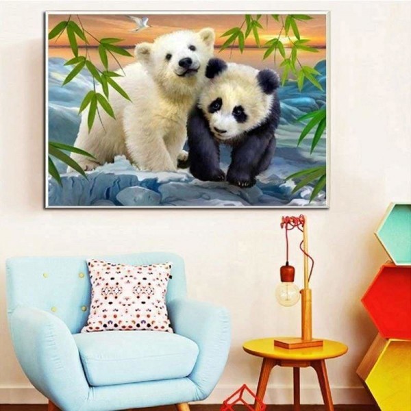 Volledige boor - 5D Diy Diamond Painting Kits Vriendelijke Witte Beer en Verlegen Panda