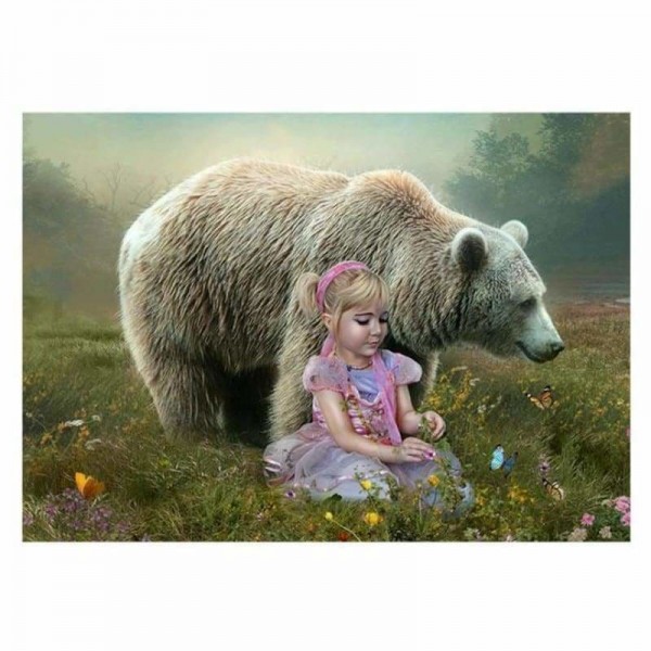 Volledige boor - 5D DIY Diamond Painting Kits Pretty Little Girl and Big Bear