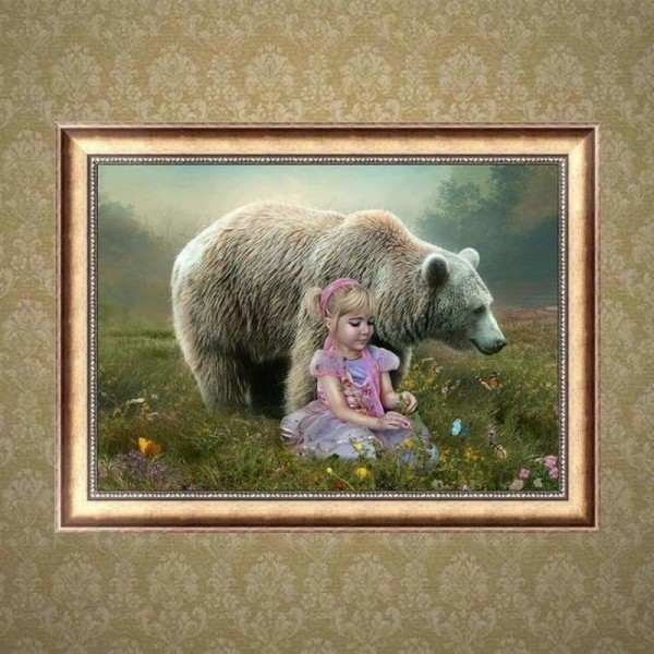 Volledige boor - 5D DIY Diamond Painting Kits Pretty Little Girl and Big Bear