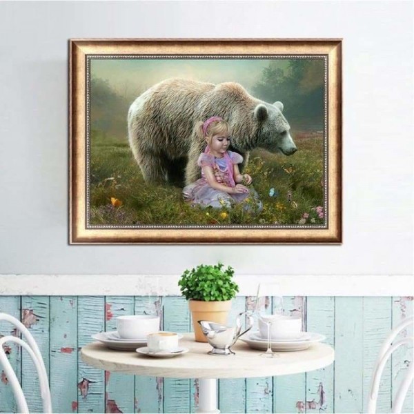 Volledige boor - 5D DIY Diamond Painting Kits Pretty Little Girl and Big Bear