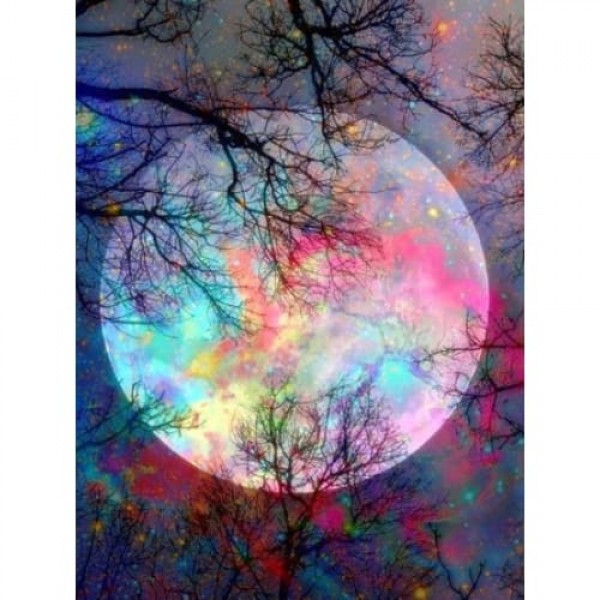 Kleurrijke maan met bomen