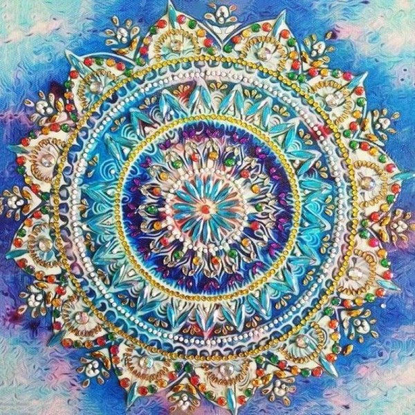 Abstracten mandala blauw kristal