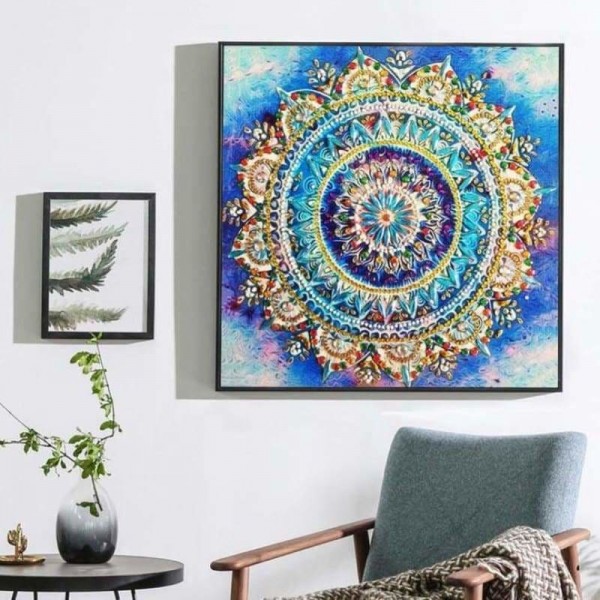 Abstracten mandala blauw kristal