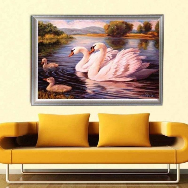 DOUBLE New Diy Swans Swimming Full Vorm steentjes - 5D Diamond Painting Cross Stitch VM08596