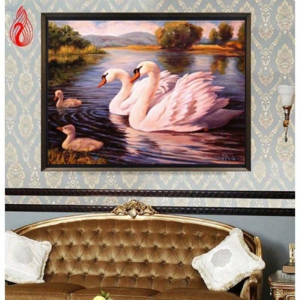 DOUBLE New Diy Swans Swimming Full Vorm steentjes - 5D Diamond Painting Cross Stitch VM08596