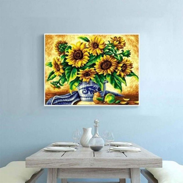 Volledige boor - 5D Diamond Painting Kits Visional Zonnebloem in Vaas