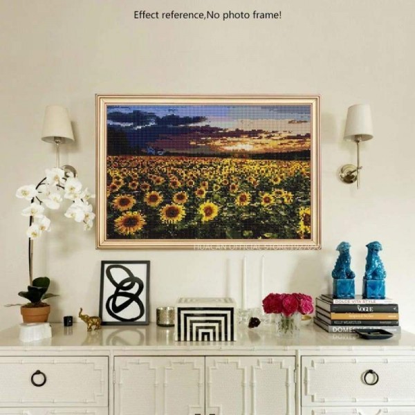 Volledige boor - 5D DIY Diamond Painting Kits Zonsondergang Plant Zonnebloem Veldscène