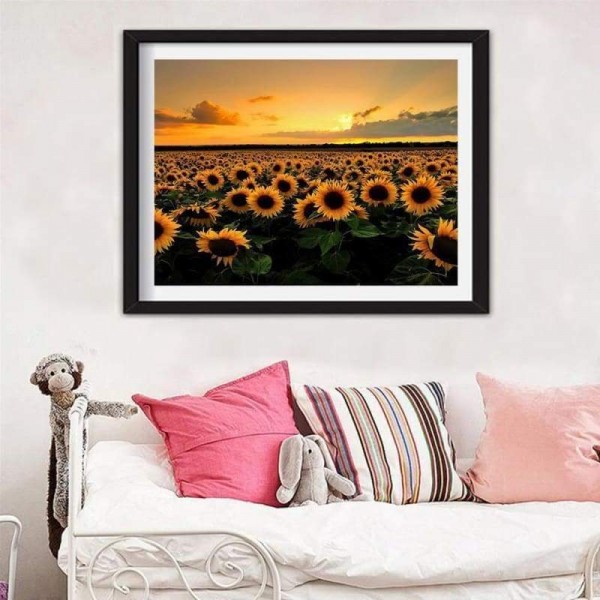 Volledige boor - 5D DIY Diamond Painting Kits Zonsondergang Plant Zonnebloemveld