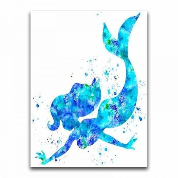 Waterverf schilderij blauwe zeemeermin