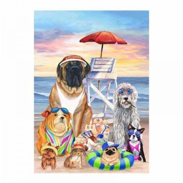 Volledige boor - 5D DIY Diamond Painting Kits Cartoon Pet Dogs Seaside Holiday