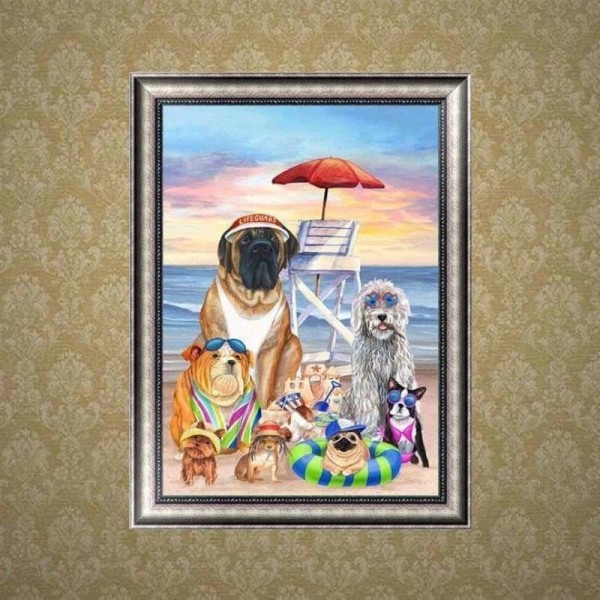 Volledige boor - 5D DIY Diamond Painting Kits Cartoon Pet Dogs Seaside Holiday