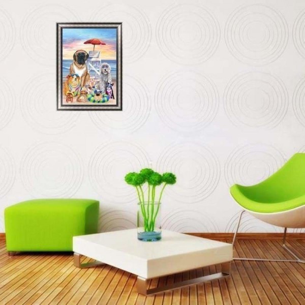 Volledige boor - 5D DIY Diamond Painting Kits Cartoon Pet Dogs Seaside Holiday