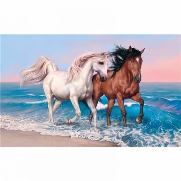 Volledige boor - 5D DIY Diamond Painting Kits Animal Horses by the Sea