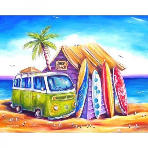 Volledige boor - 5D DIY Diamond Painting Kits Seaside Holiday Bus