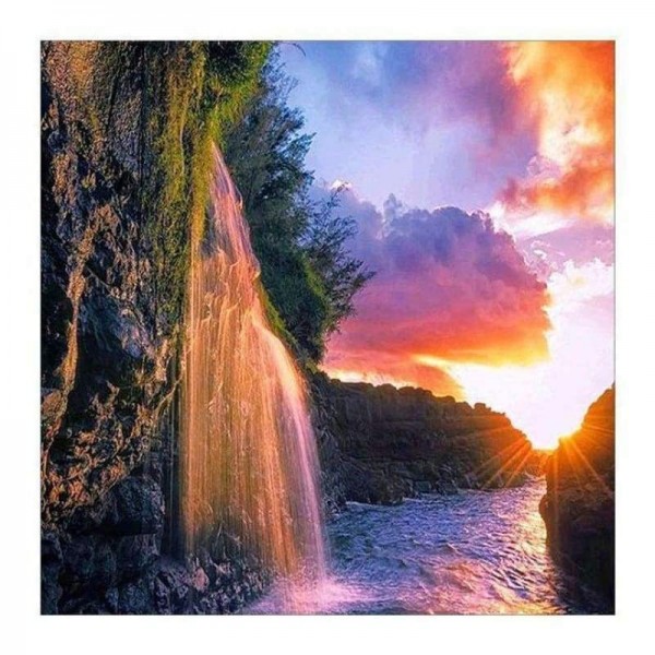 Volledige boor - 5D DIY Diamond Painting Kits Spectaculair uitzicht op de waterval bij zonsondergang