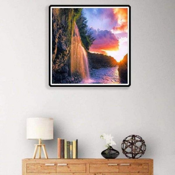 Volledige boor - 5D DIY Diamond Painting Kits Spectaculair uitzicht op de waterval bij zonsondergang