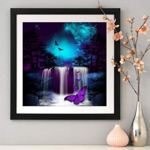 Volledige boor - 5D DIY Diamond Painting Kits Fantastic Night Butterfly Waterfall