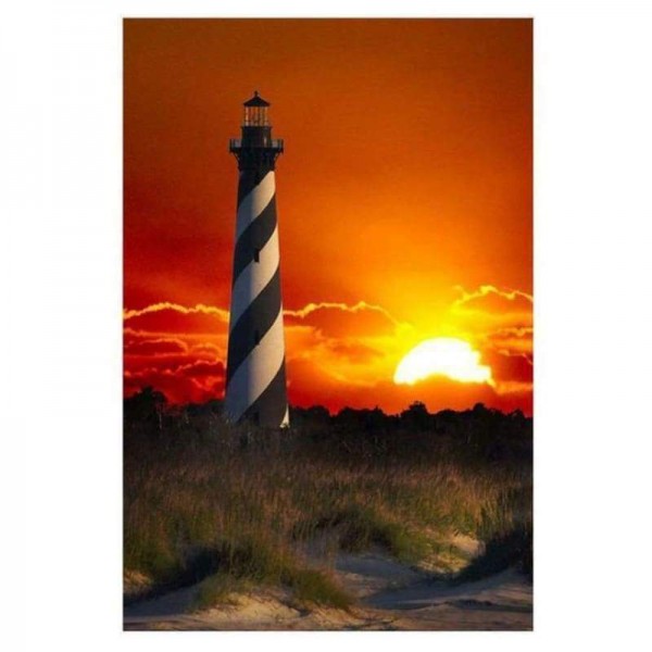 Volledige boor - 5D DIY Diamond Painting Kits Prachtige zonsondergang landschap vuurtoren