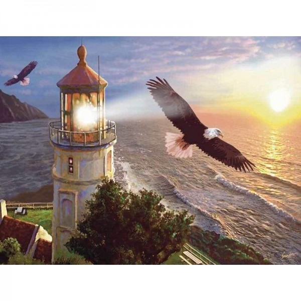 Volledige boor - 5D DIY Diamond Painting Kits Landschap Zonsondergang Vuurtoren Eagle