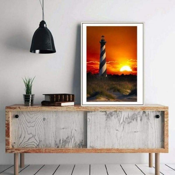 Volledige boor - 5D DIY Diamond Painting Kits Prachtige zonsondergang landschap vuurtoren