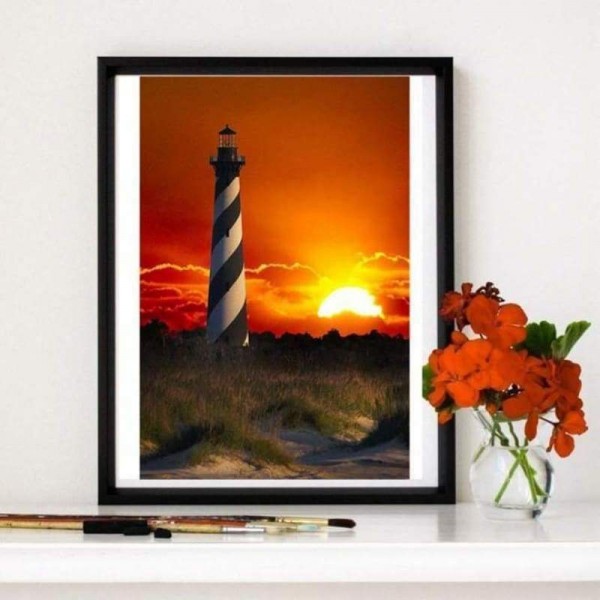 Volledige boor - 5D DIY Diamond Painting Kits Prachtige zonsondergang landschap vuurtoren